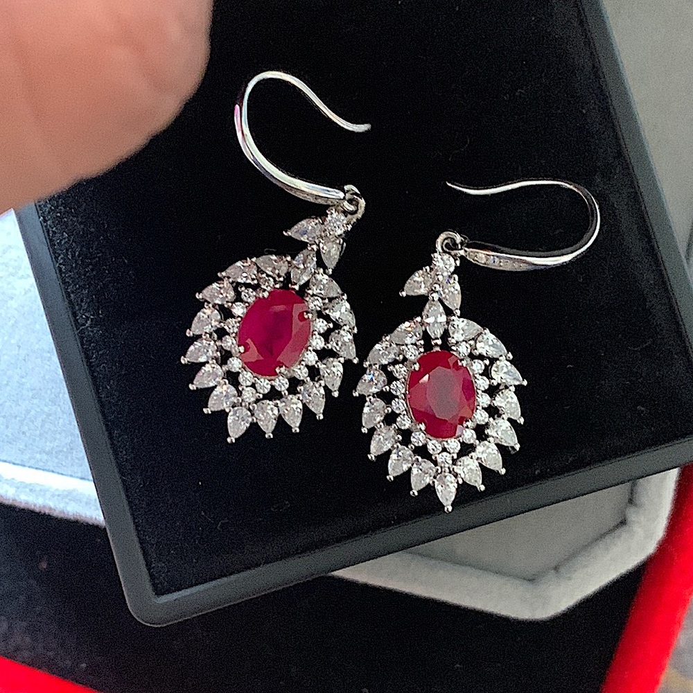 2.42CT Natural Burma Ruby & moissanite Earrings